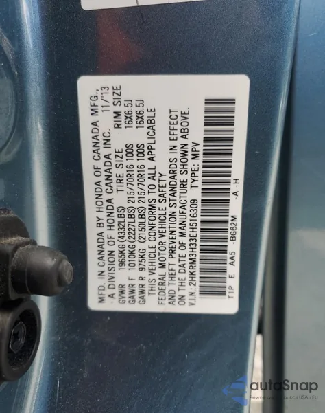 2014 Honda Cr-V Lx из США, поврежденный, VIN 2HKRM3H33EH516309